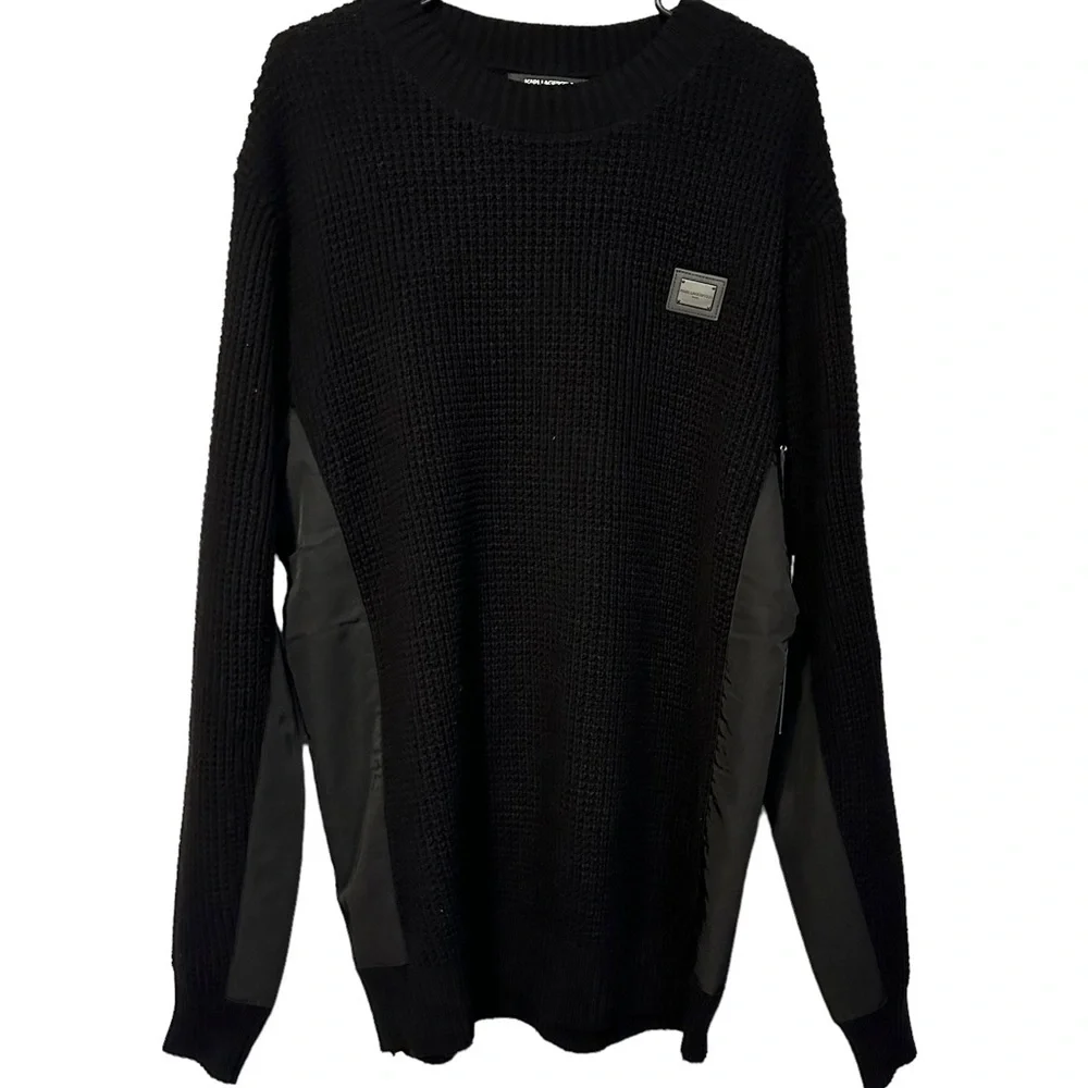 Karl Lagerfeld Paris Waffle Knit Utility Sweater Streetwear Minimalist XL NWT